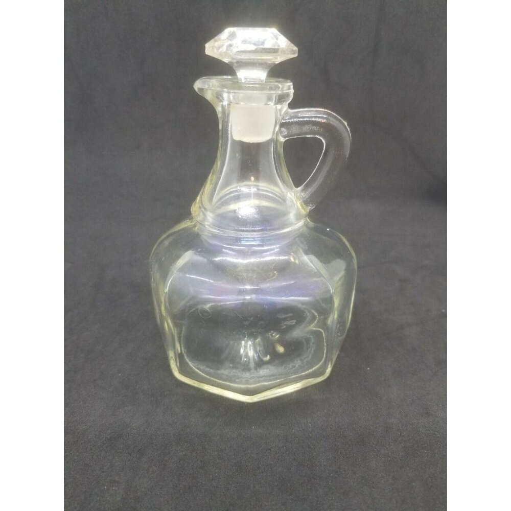 Hazel Atlas Clear Depression Glass Cruet Iridescent Glass 1930's with Stopper